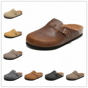 Designer Nieuwe Slippers Boston Klompen Slipper Sandaal Herfst Winter Zomer Kurk Platte Slippers Leer Favoriet Strand Klomp Tas Hoofd Arizona Mayari Wollen Sa a2j3#