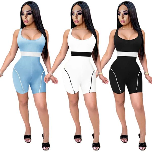 Diseñador Nueva ropa de verano Mamelucos de mujer tallas grandes 2XL Monos sin mangas Monos ajustados Monos flacos casuales Pantalones cortos negros Leggings de color sólido 5067