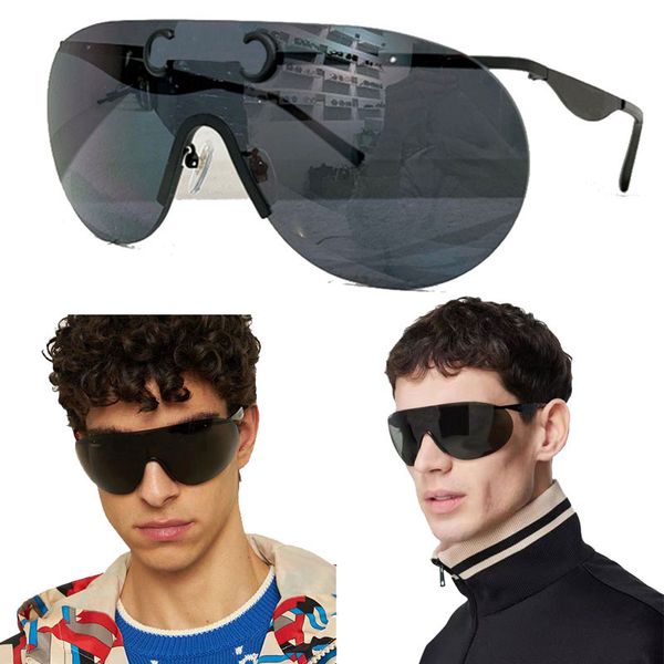 Designer Nouveaux lunettes de soleil en forme de masque d'été Men les femmes Lentilles surdimensionnées sans cadre Black Metal Fashion Trend Sunglasses1656 avec boîte