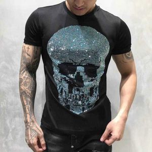 Ontwerper Nieuwe Zomer Heren Designer T-shirt Duitse Rock Punk Mode Stijl Diamant Grote Schedel T-shirt Merk Kleding T-shirts Kwaliteit Hip Hop Tees ontwerper