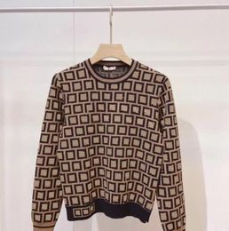 Pull en tricot pour femme de haute qualité de styliste, pull-over complet avec logo F, jacquard, col rond, ample, manches longues, 01