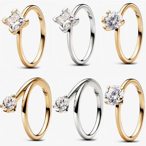 Ontwerper nieuwe trouwringen voor vrouwen verlovingscadeau DIY fit Pandoras Era Bezel Lab-grown diamanten ring verguld 14k goud mode hoge kwaliteit feestsieraden