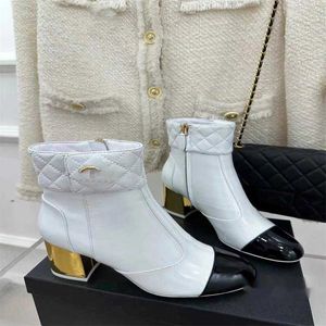 Ontwerper nieuwe dames Mary Jane enkele schoenen klassieke Lingge lederen korte laarzen luxe mode hoge kwaliteit dikke hak lakleer