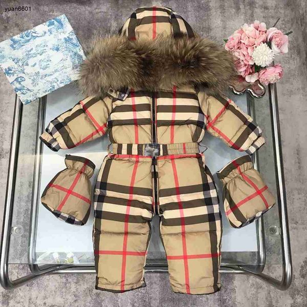 Designer nouveau-né bébé combinaison en duvet impression à carreaux enfants vêtements d'hiver taille 75-110 garçon et fille pardessus gants chauds Oct20