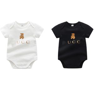 Designer nouveau-né bébé fille garçon barboteuses vêtements infantile filles dessin animé ours imprimer à manches courtes combinaisons Onesie body