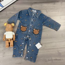 Designer Nouveau-né Enfants Ours Denim Barboteuse Bébé Revers À Manches Longues Cowboy Combinaisons INS Infant Garçons Filles Dessin Animé Broderie Denim Vêtements S0618