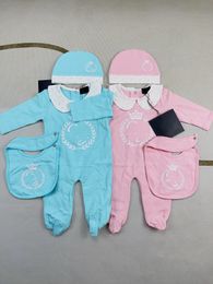 Designer lettre nouveau-né imprimé manches longues barboteuses infantile filles combinaisons avec des chapeaux bavoirs mode bébé enfants coton grimper vêtements S1033