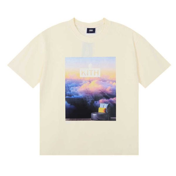 Diseñador Niche Beauty Trend Kith Limited Tom Fabia Cloud Sea Print Camiseta holgada informal para hombres y mujeres versátil de manga corta