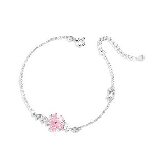 Diseñador Sakura Pulsera 925 Plata con incrustaciones a mano Diamante de imitación rosa Mariposa Versátil Clásico Luz Joyería de lujo Pulsera con dijes de alta calidad