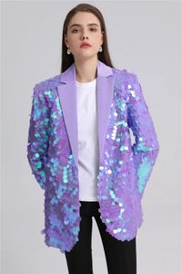 Designer Niche Femmes Oversize Large Violet Sequin Blazer Automne/Hiver 240130