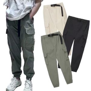 Designer Cargo Pant Mens trainingsbroek met borduurwerk. Gordel casual losse sport joggingbroek multi-pocket voet hiphop broek