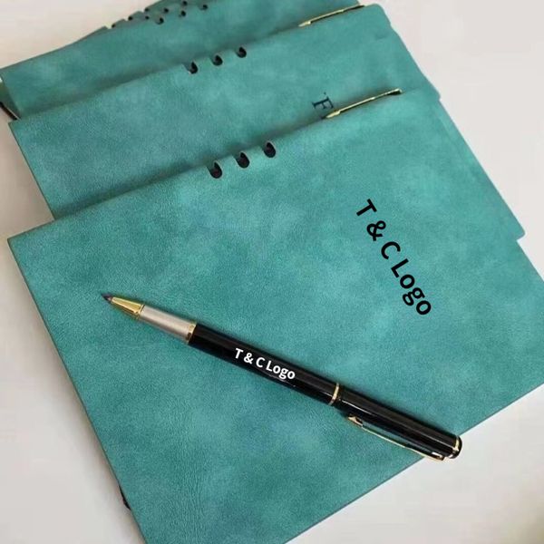 Ensemble de carnet de concepteur Cyan Blue Blue SheepSkin Notepads Journal Memos Lettre Impression Soft Copybook Pen Set