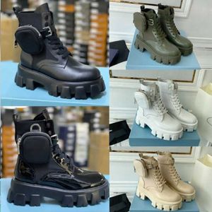 Hommes Designers Chaussures Rois Bottes Sur Le Genou Martin Botte D'hiver Nylon Bottes De Combat D'inspiration Militaire Bouch En Nylon Attaché À La Cheville Grande Taille Avec Des Sacs NO43