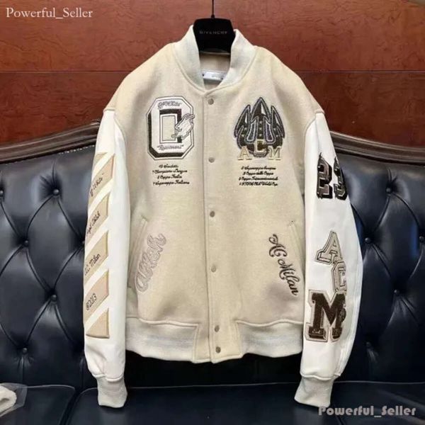 Diseñador Off White Jacket AC MILANS Off Brand Abrigo de gama alta Amantes masculinos y femeninos Industria pesada Bordado Off White 1477