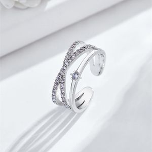 Bagues de luxe en argent S925 creuses de styliste, double rangée de cristal brillant, diamant OL, bague d'amour élégante, bijoux pour femmes et filles