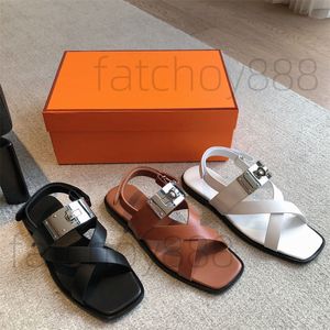 Designer Oran Sandals Womens Orang Claquettes glisse des chaussures de plage en cuir authentiques 6cm talons sandaux dames fashion pantoufles de luxe Hermys Nermes Taille 35-42