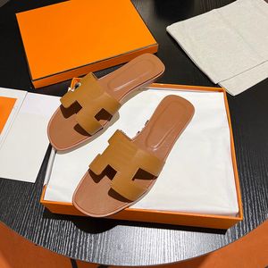 Designer Oran Slippers schuift sandalen voor dames slipper Casual loafers schoenen buitenstrandglaasjes plat bodem met gesp bont unisex echt leer 34-43 slippers
