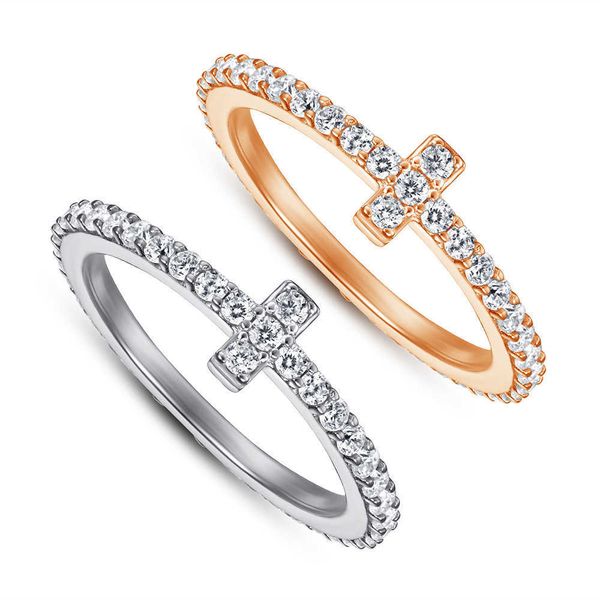 Designer Bijoux original Tiffays S925 Silver Ring Womens Japonais et simple Index Cross Fashion Plein de diamants
