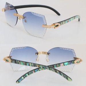 Diseñador Original Seashell Inside Black Buffalo Horn Gafas de sol para mujer Conjunto de diamantes de lujo Gafas de sol sin montura Hombre y mujer 8200757 Diseño Ojo de gato Mujer