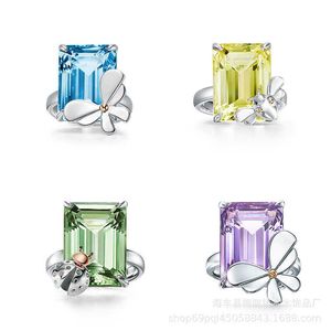 Ontwerper Originele Tiffays Dijia -stijl Ring vrouwelijke vlinder blauwe diamant persoonlijkheid veelzijdige mode -ins