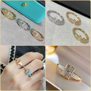 Designer Original Tiffays Double T Ring Femme V Gold High Edition 18K Rose White Fritillaria Style réglable