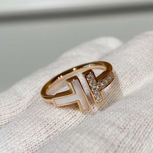 Designer Originele Tiffays Sterling Silver High Version Rose Gold Diamond Set Dubbele T Open Ring Vrouw Mode Fritillaria 18K