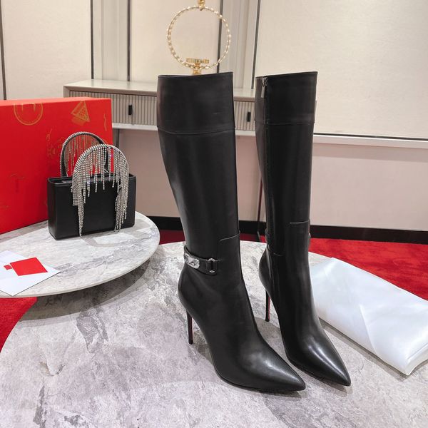 Botas originales de diseñador para mujer, botas por encima de la rodilla, tacones altos de diseñador, botas sexis de tacón alto puntiagudas para mujer, botines hasta el tobillo, zapatos de lujo para mujer 35-42
