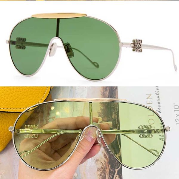Lunettes de soleil ovales de navigateur pour femmes, lunettes de soleil à masque en métal, verres argentés, dorés, verts, 100% résistants aux UV, lunettes de luxe rétro pour femmes, lunettes de vacances LW40107U