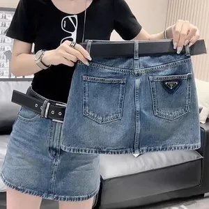 Designer P-ra Luxe Dames Denim Rokken 2024 Merk Mode Meisjes Zomer Sexy Hoge Taille Rokken Hip Wikkelrok Wikkel Hippe Jurk Korte Rokken Hoge Kwaliteit