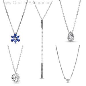 Collier de pandoras de créateur Nouveau collier plaqué en argent S925 Sparkling Trio Trio Trio Blue Snowflake Collar