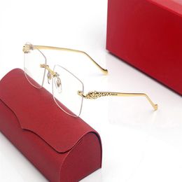 Designer panter HEREN zonnebril frameloze rechthoekige vorm geavanceerde damesbril Metalen Leopard dot verfproces brilmonturen 261C