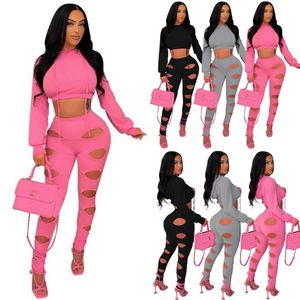 Designer Pants set Hollow Out Out Dames Two -delige Vogue tracksuits Sexy Sweatpants en Hoodie Set Jogger Suit voor de herfst