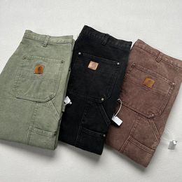 Pantalon de créateur lavé et porté pantalon de travail multi-poches avec pantalon à jambe droite en toile double genou et pantalon forestier