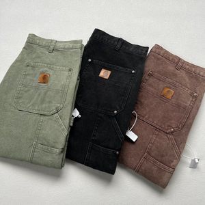 Pantalon de créateur lavé et porté, pantalon de travail multi-poches avec double genou en toile, pantalon à jambe droite et pantalon de journalisation