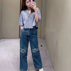 Designer broek vrouwen jeans dames mode brief geborduurde grafische denim broek losse jeans luxe solide kleur denim broek