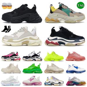 Designer Paris 17FW Triple S Hommes Femmes Casual Chaussures Baskets Plateforme Tan Semelle Transparente Noir Blanc Gris Rouge Rose Bleu Royal Neon Green Baskets Sports 36-45