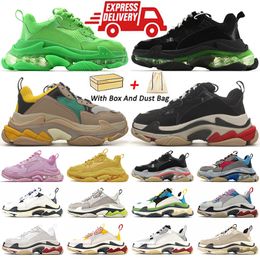 Diseñador Paris Triple S Hombres Mujeres Zapatos casuales 17FW Zapatillas de deporte Fondo de cristal Plataforma vintage Beige Tripler Deportes Negro Gris Blanco Al aire libre Viejo Suela transparente Entrenador