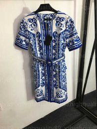 Designer Robes De Soirée Pour Les Femmes Lady Longue Imprimé Jupe Celadon Imprimer À Manches Courtes Col Rond Robe Zipper Veste Ceintures D'été Femmes Designers Vêtements