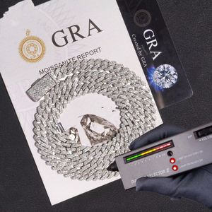 Designer Pass Test 8-14 mm brede GRA Moissanite Diamond Gold Sterling Sier Cuban Link Chain For Men Hip Hop Necklace