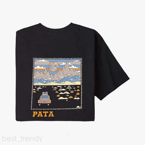 Diseñador Pata T Shirt Graphic Tee Camisa Patagoni Algodón Azul Black Whirt Outdoor Be Foot Climb A Mountain Ropa de alta calidad Mujeres para hombres 755