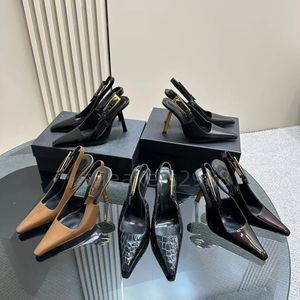 Designer en cuir verni pointu talons hauts robe à bretelles sandales luxueuses semelle extérieure en cuir mince talons hauts femmes chaussures de soirée chaussures habillées