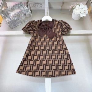 Designer Pattered Children's Clothing Girl Summer Children's Short Shevened Dress Classic Round Neck