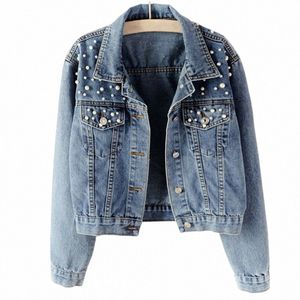 Designer Perle Perles Noir Court Jean Vestes Coréen Chi Street Jeans Veste Chi Cott Collier Bleu Blanc Recadrée Denim Manteau 49Mf #