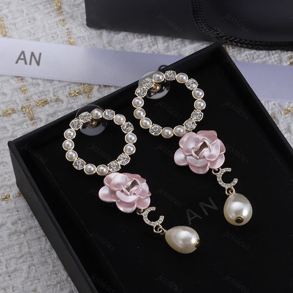 Designer Perle Charme Boucles D'oreilles pour Femmes Fleur Boucles D'oreilles Or Bijoux De Mode Rose Dangle Boucle D'oreille De Luxe Bijoux Cerceaux Boucle D'oreille 238226C3