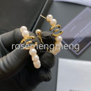 Designer Pearl Charm Stud oorbellen Luxuremerk Dubbele letter C Real Gold Golde Copper Hoop oorbellen Ronde Oorring Lus Drop ingelegde Crystal Fashion Jewelry