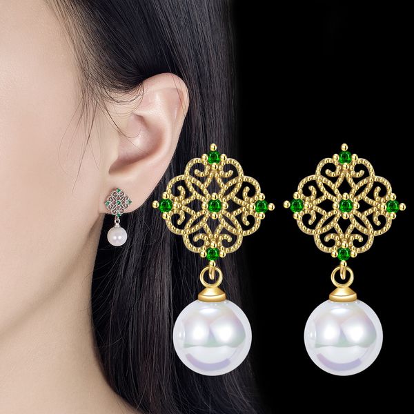 Boucles d'oreilles en perles de créateur Boucles d'oreilles pour femmes Boucles d'oreilles de luxe en cristal d'or 925s Bijoux en argent Bijoux pour femmes classiques