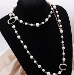 Designer Pearl Pendant Women Gold Plated Letter Chain Crysatl Rhinestone Choker Brand Necklaces for lady Wedding Party Jewelry