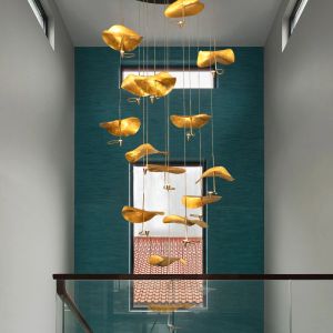 Designer Pendant lampe nordique salon attique lampe de cuisine dorée restaurant lampe suspendue en bronze d'escalier moderne