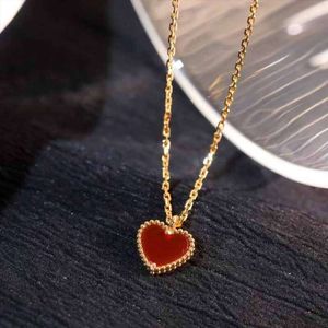 Designer hanger kettingen voor vrouwen elegante 4/vier liefde rode jade medaille rosé gouden ketting zilver klassiek hartvormige kraag ketting cadeau