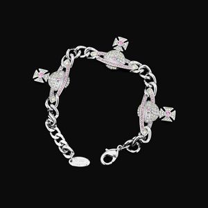 Designer gepersonaliseerde modieuze kettingarmband Westwood Pink Diamond Saturn Vrouw